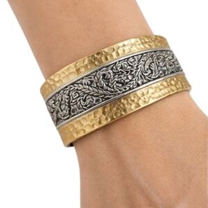 Hammered Floral Vine Cuff Bracelet Gold and Silver Tone